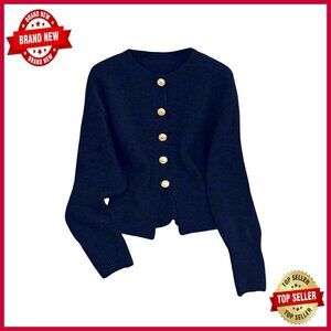 Lightweight Cropped Cardigan Sweater with Gold Buttons, Regular Fit
